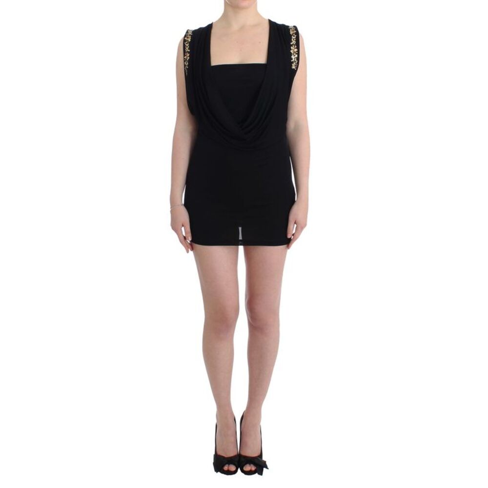 Roccobarocco Black Embellished Jersey Mini Sheath Short Women's Dress